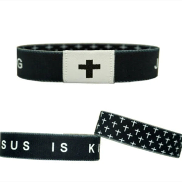 Black and white headbands with cross designs on a white background