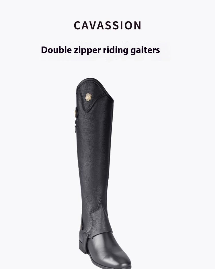 Black riding gaiter with 'Cavassion' branding on a white background