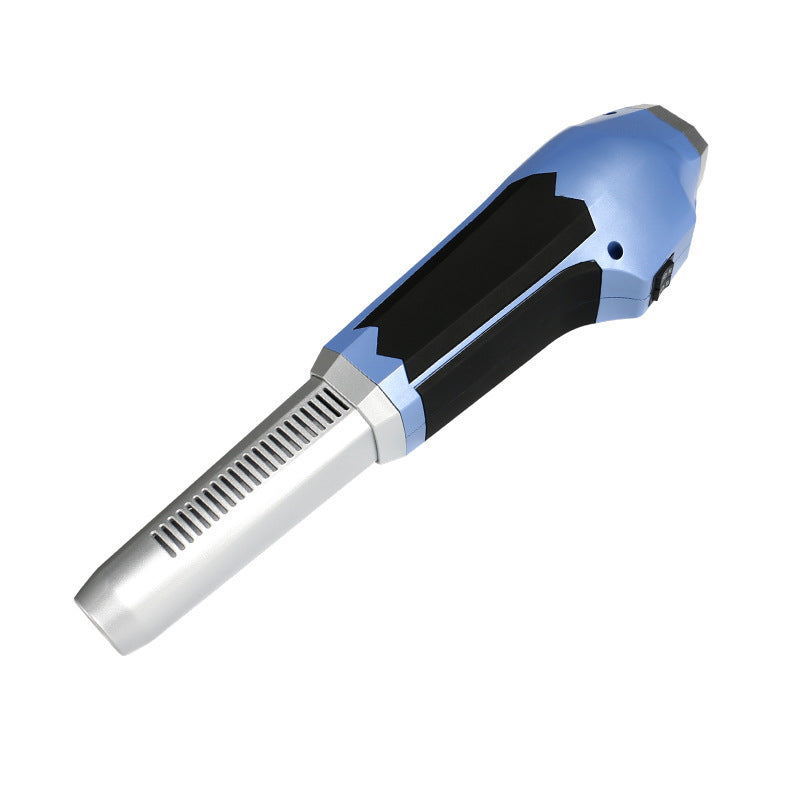 Hair dryer with blue and black design on a white background