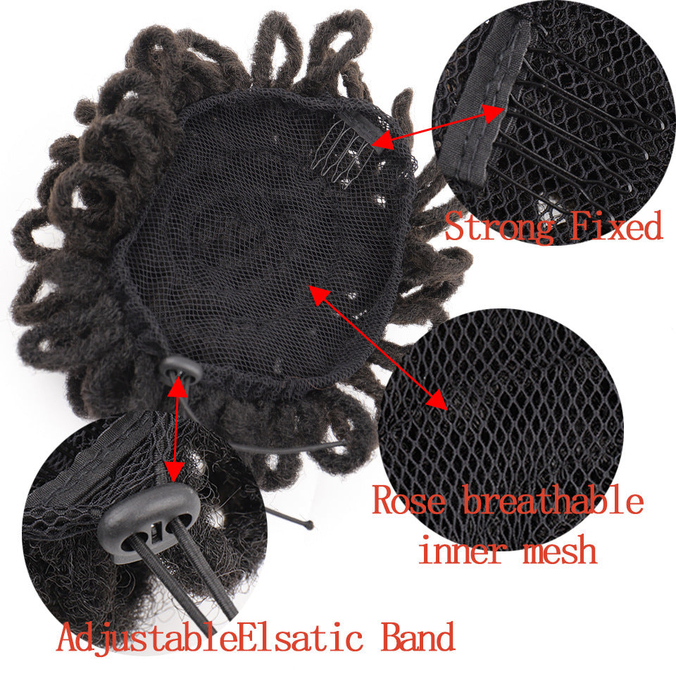 Black hair net with adjustable elastic band and rose breathable inner mesh, showing close-up details.