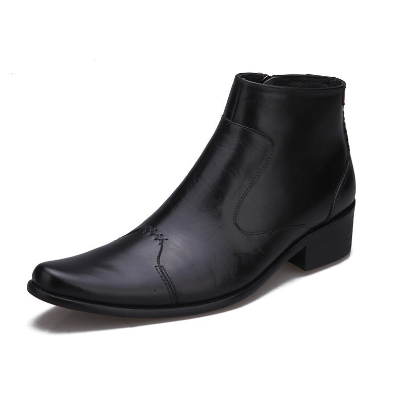Black leather ankle boot on a white background