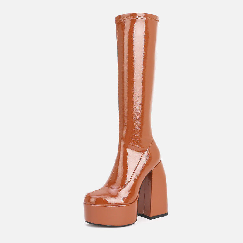 Brown platform boot on a white background