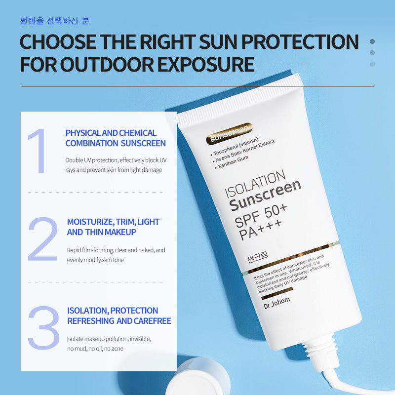 Sunscreen product with text on a blue background