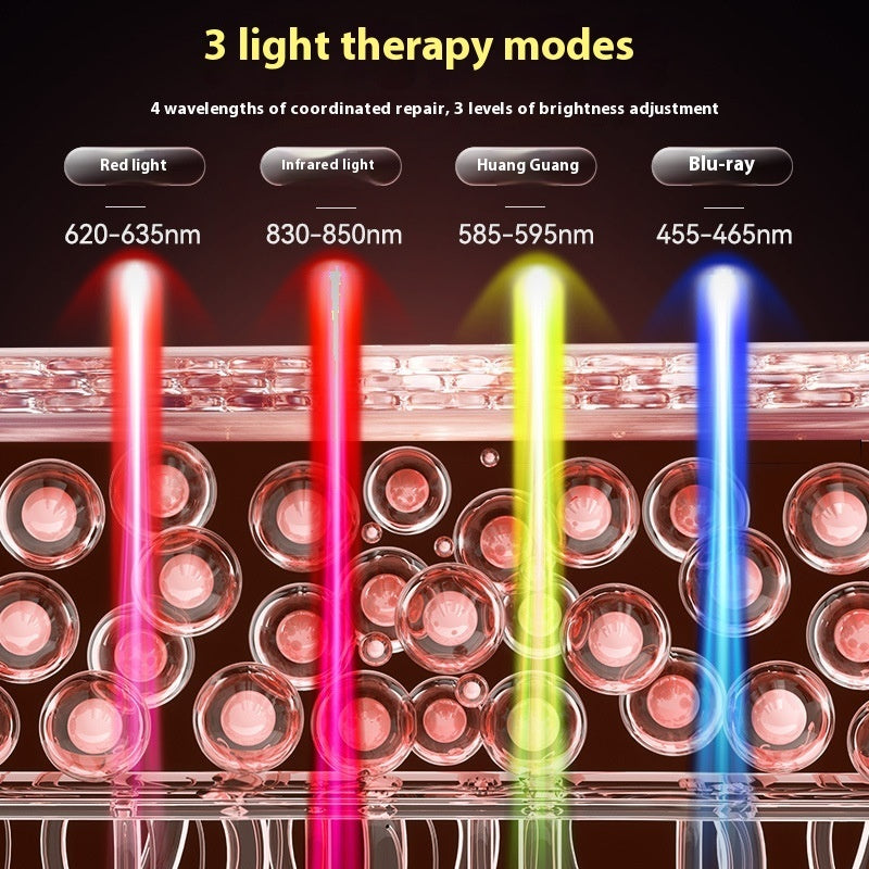 Light therapy device with four wavelengths displayed on a dark background