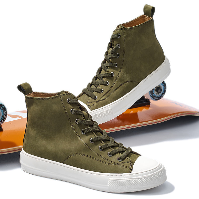 Green high-top sneakers with white soles on a white background