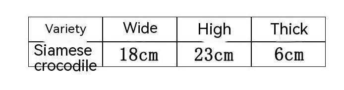 Table with dimensions of a Siamese crocodile model
