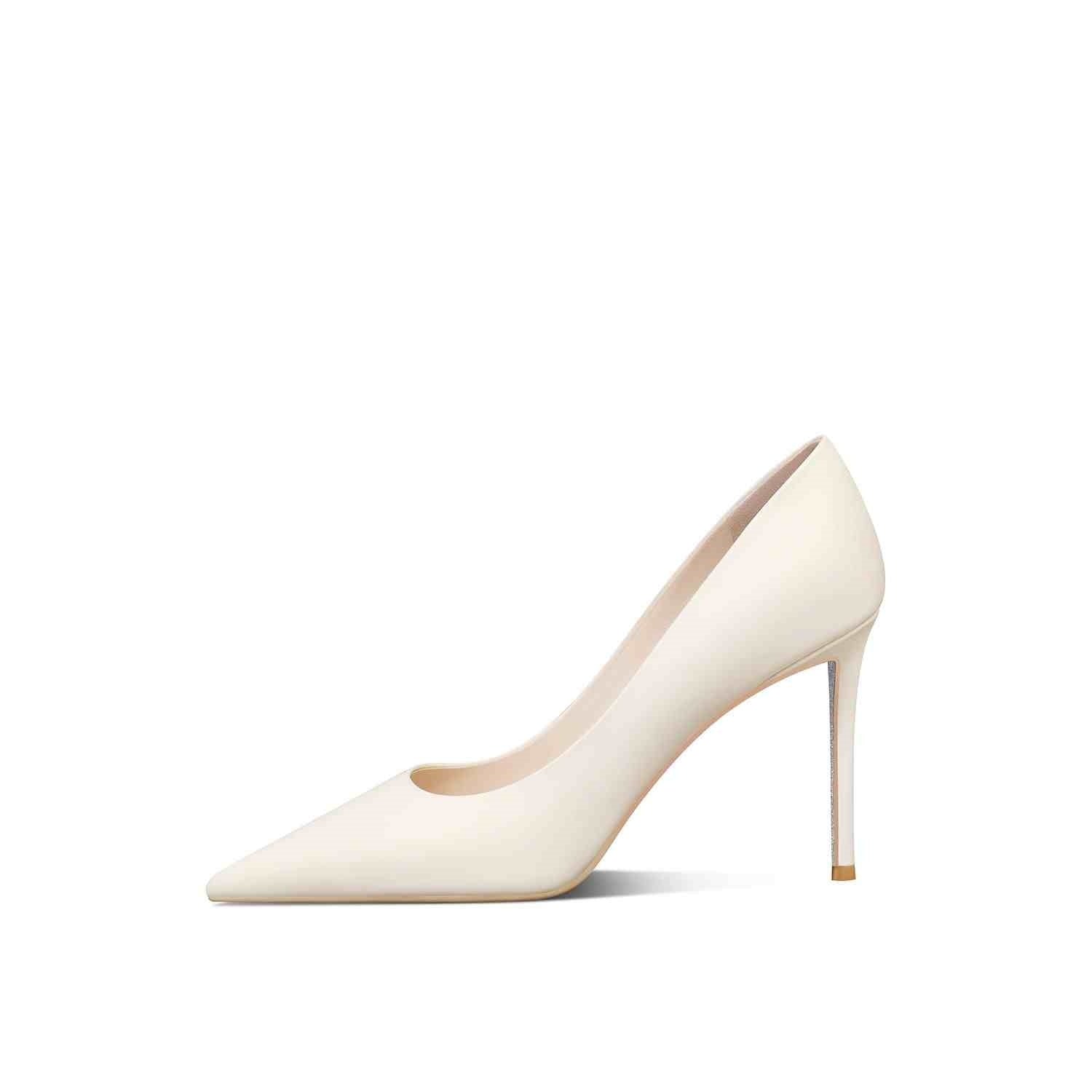 White high-heeled shoe on a white background