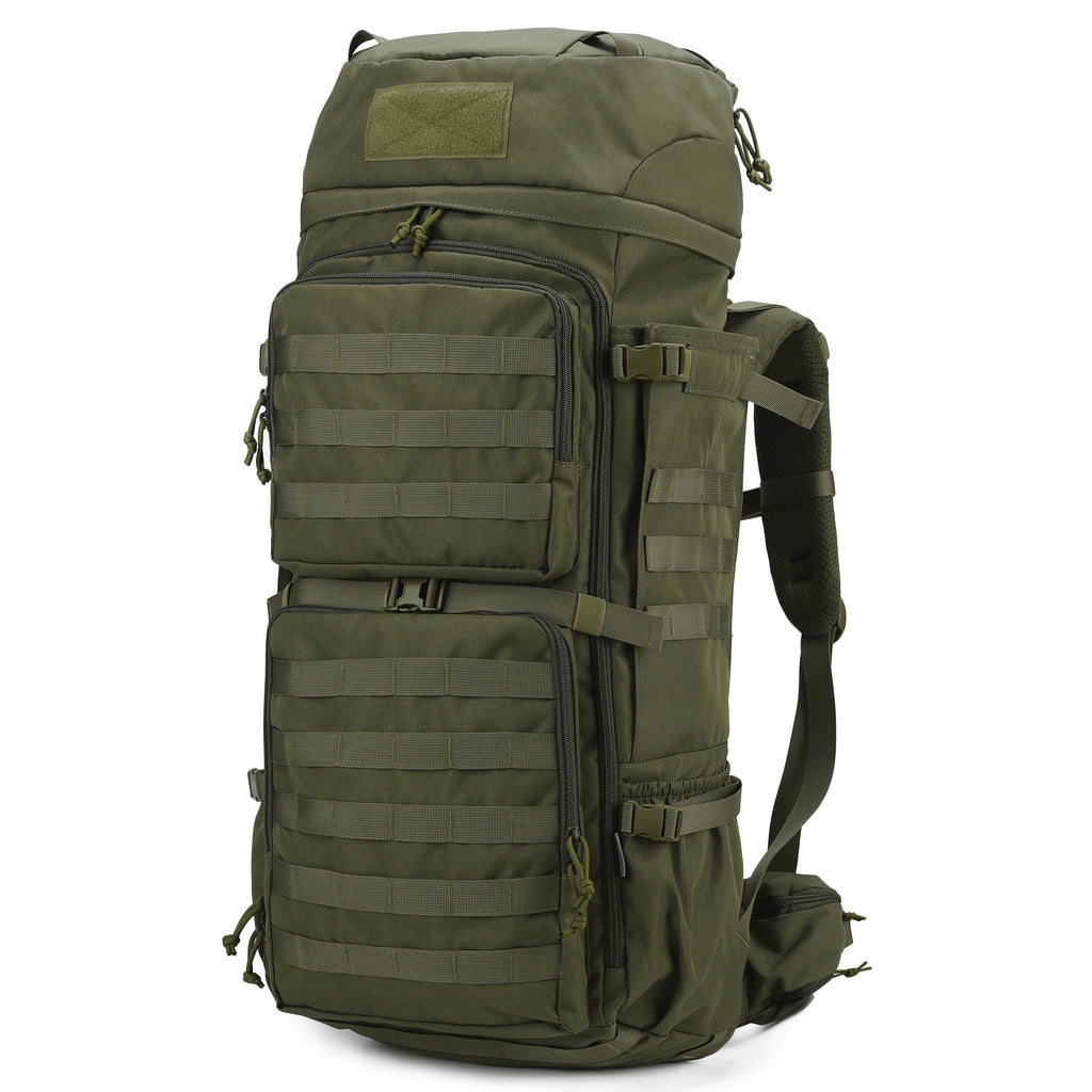 Green tactical backpack on a white background