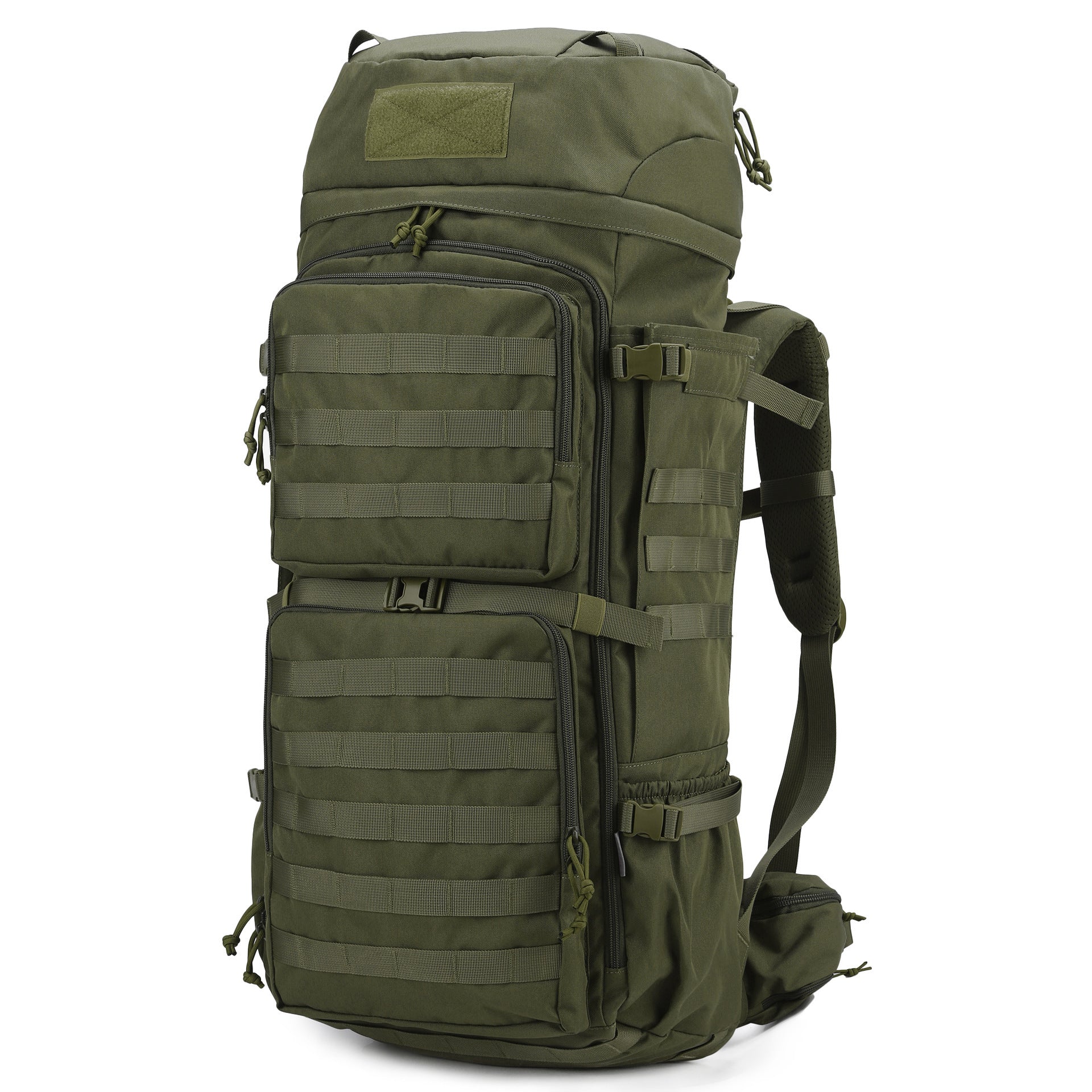 Green tactical backpack on a white background