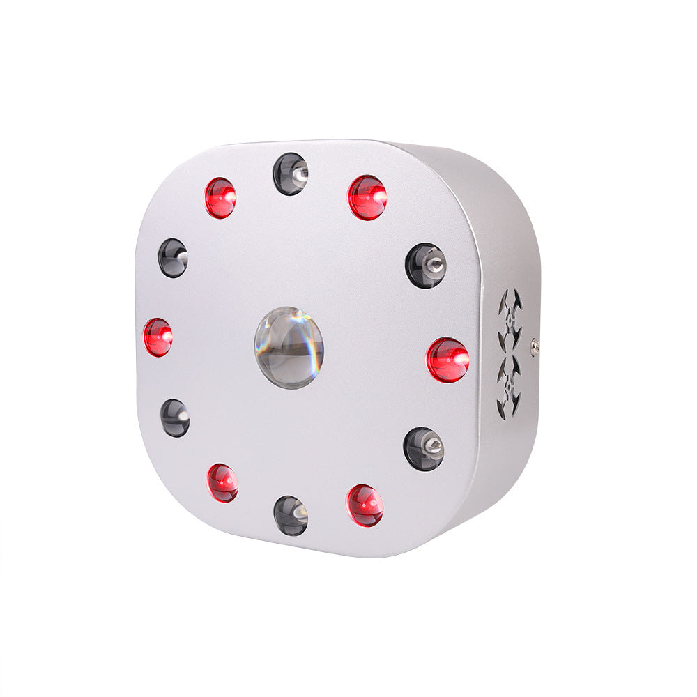 White dice-shaped object with LED lights on a white background