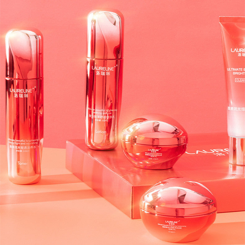 Set of Ulyana skincare products on a pink background