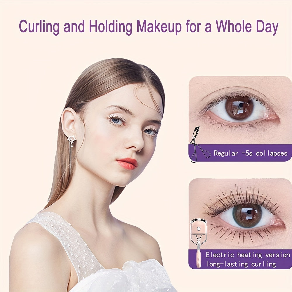 Woman with makeup application and close-up of eyes with text about makeup longevity.