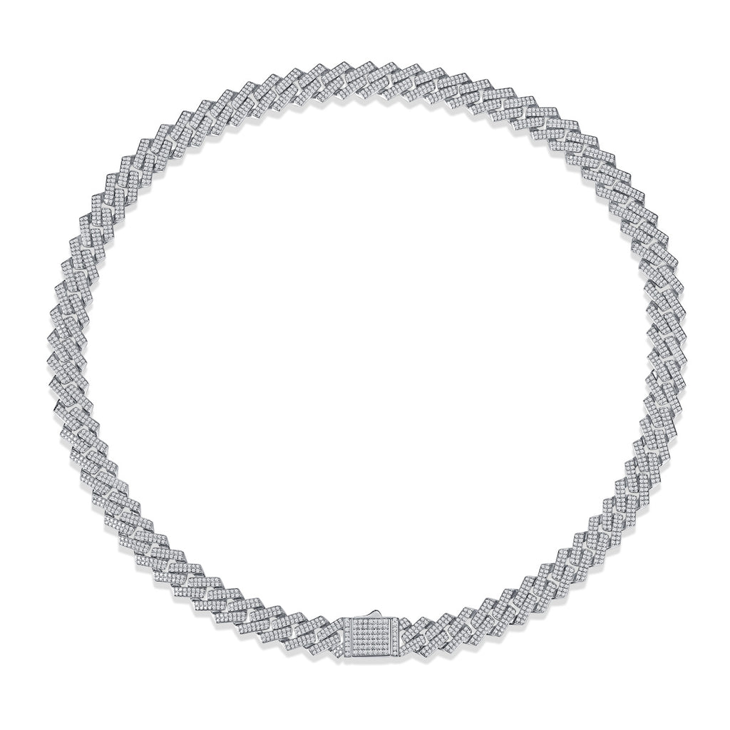 Silver necklace with a clasp on a white background
