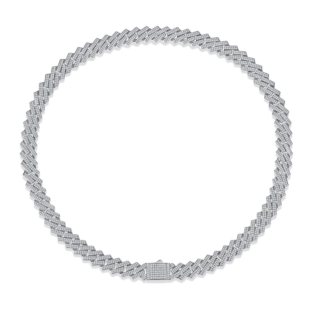 Silver necklace with a clasp on a white background