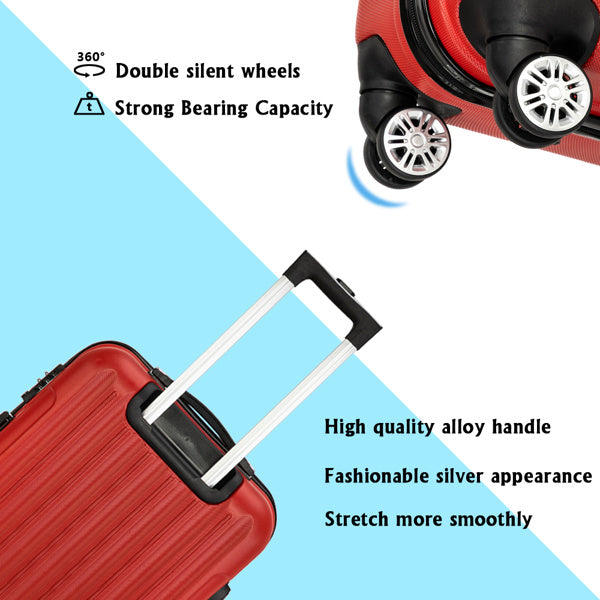 Red suitcase with handle and wheels on a blue and white background