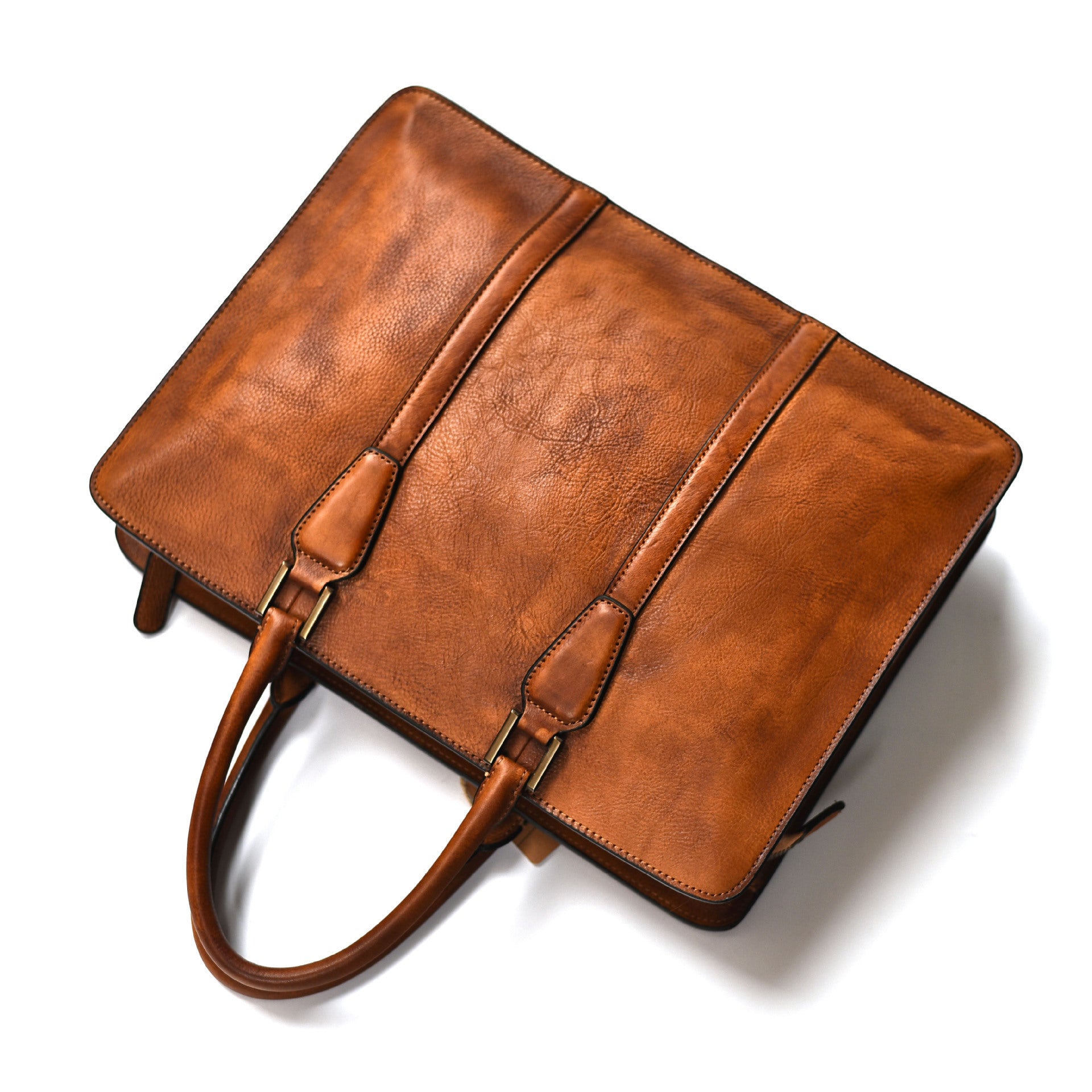 Brown leather briefcase on a white background