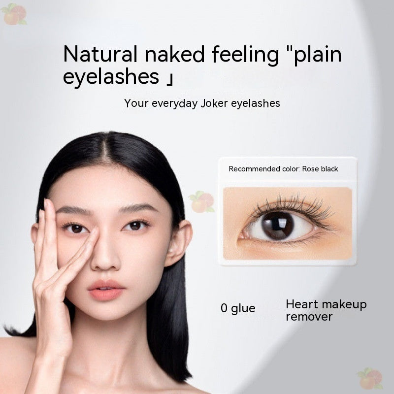 Advertisement for plain eyelashes with a model and close-up of eyes.