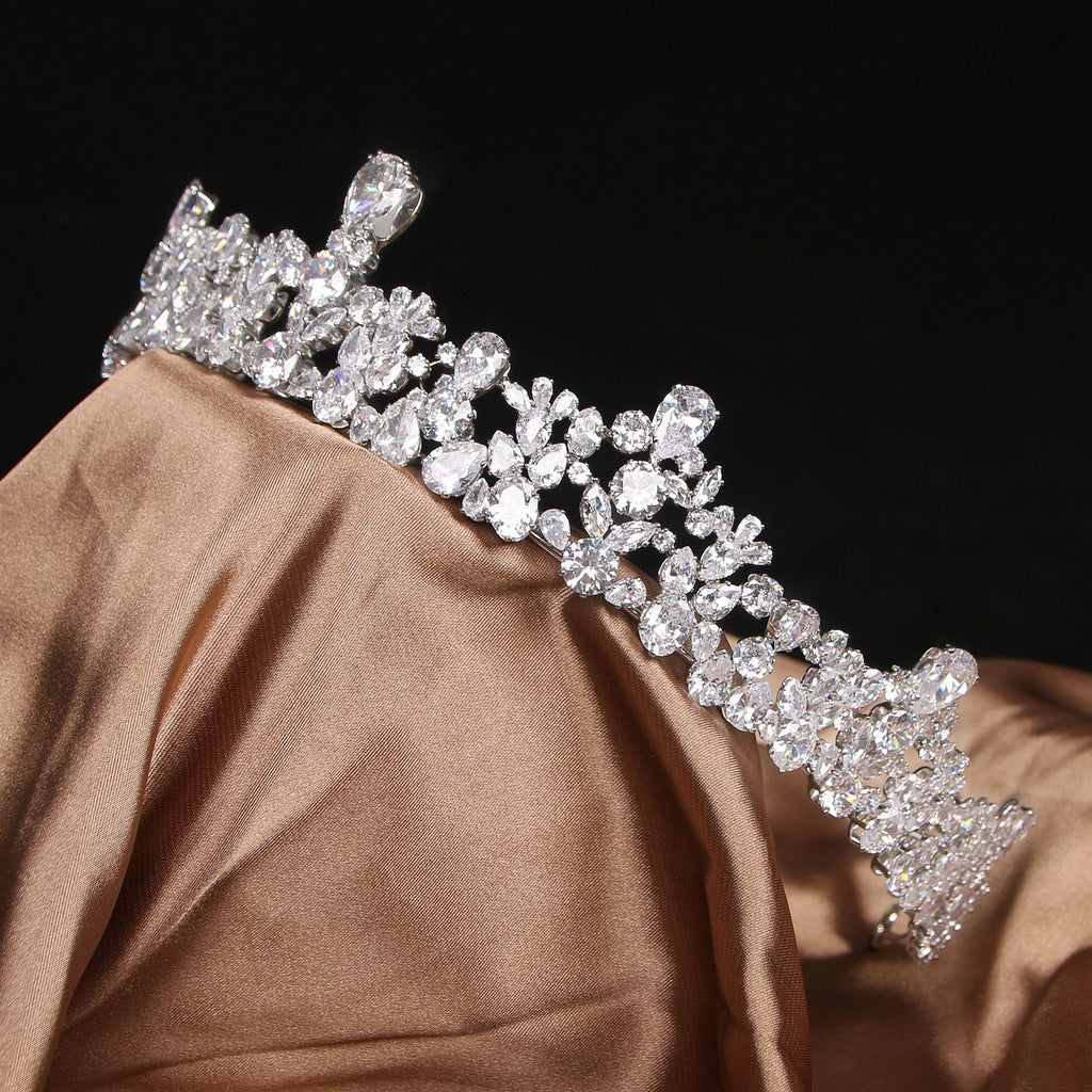 Diamond tiara on a brown fabric background