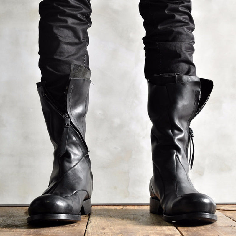 Japanese Retro Irregular Deconstructed Leather Boots Men