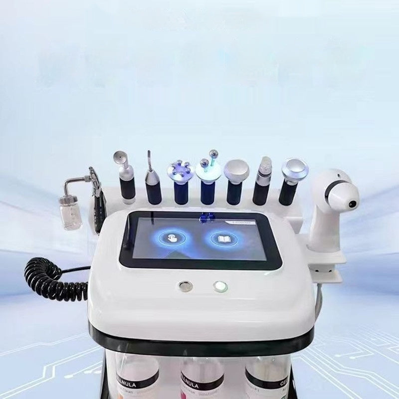 Medical device with multiple nozzles and a screen on a light blue background