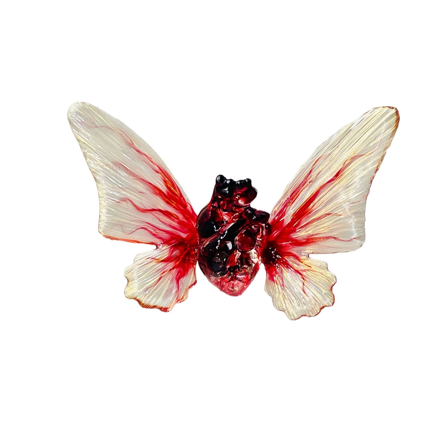 Butterfly with red and white wings on a white background