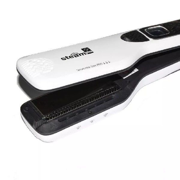 White hair straightener with black comb on a white background