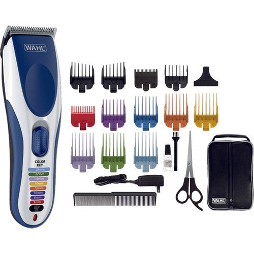 Wahl hair trimmer set with attachments on a white background
