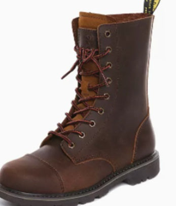Brown leather boot with laces on a white background