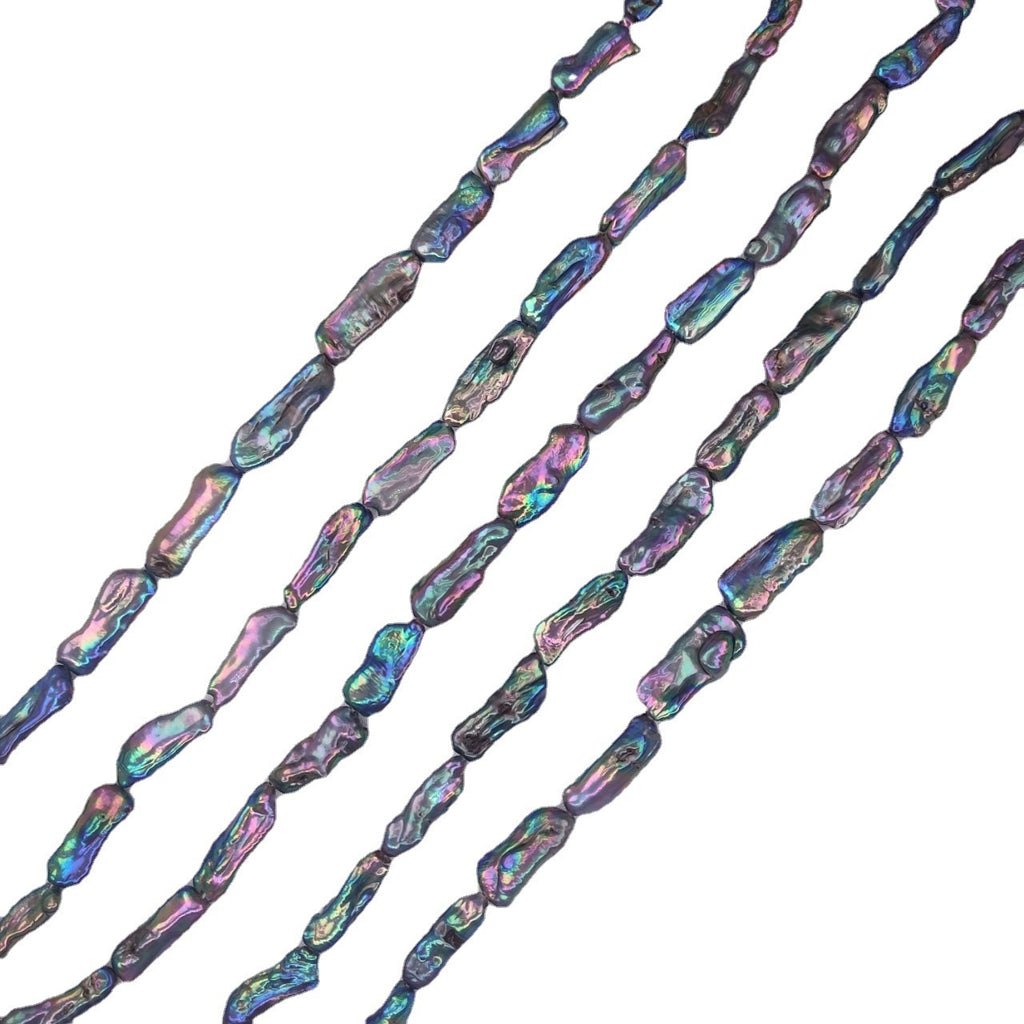 Multicolored beaded necklace on a white background
