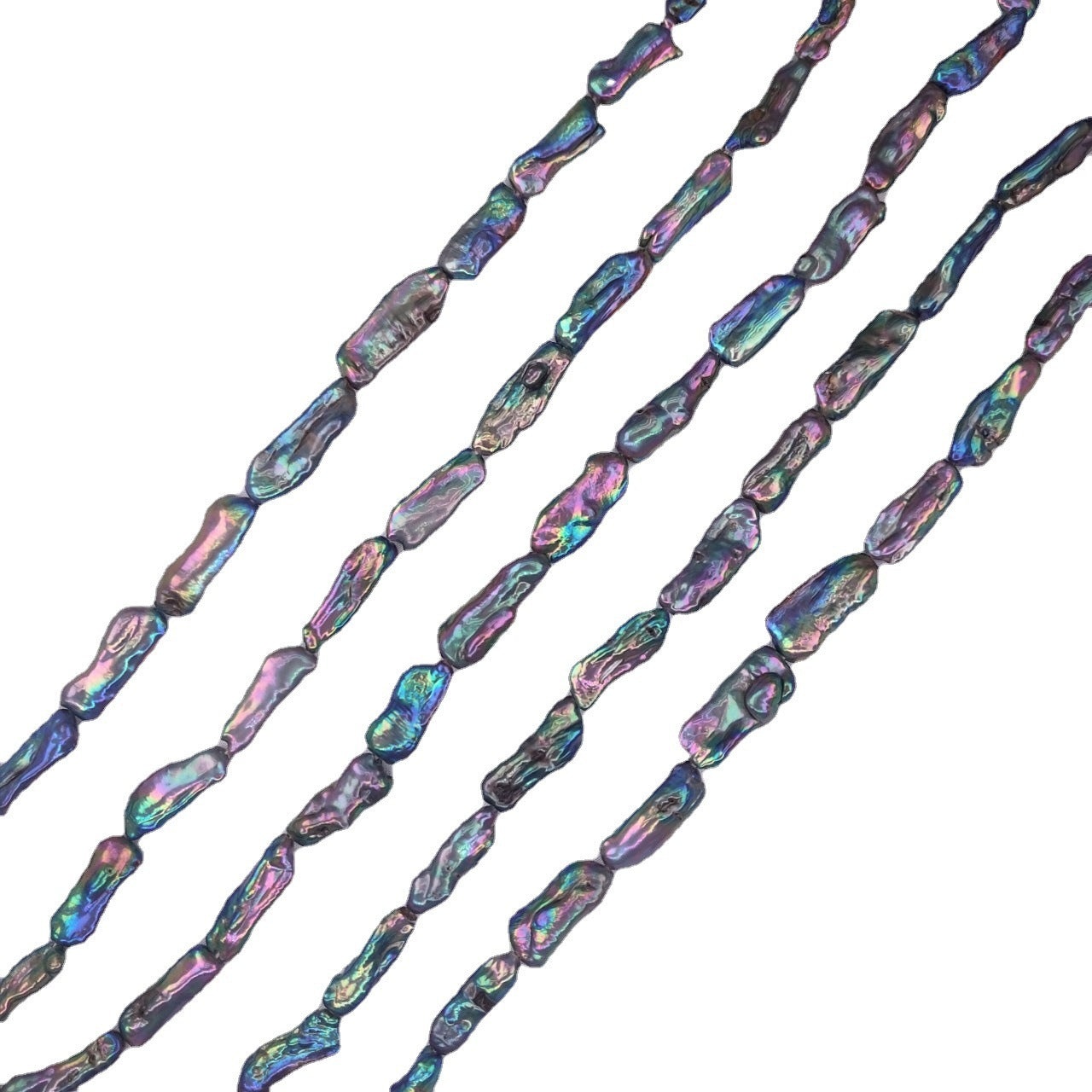 Multicolored beaded necklace on a white background