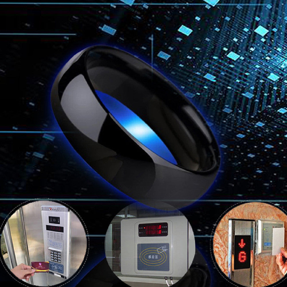Black ring with blue light on a digital background