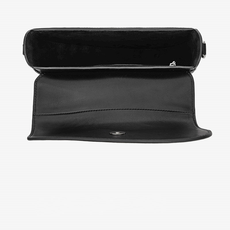 Black clutch bag on a white background
