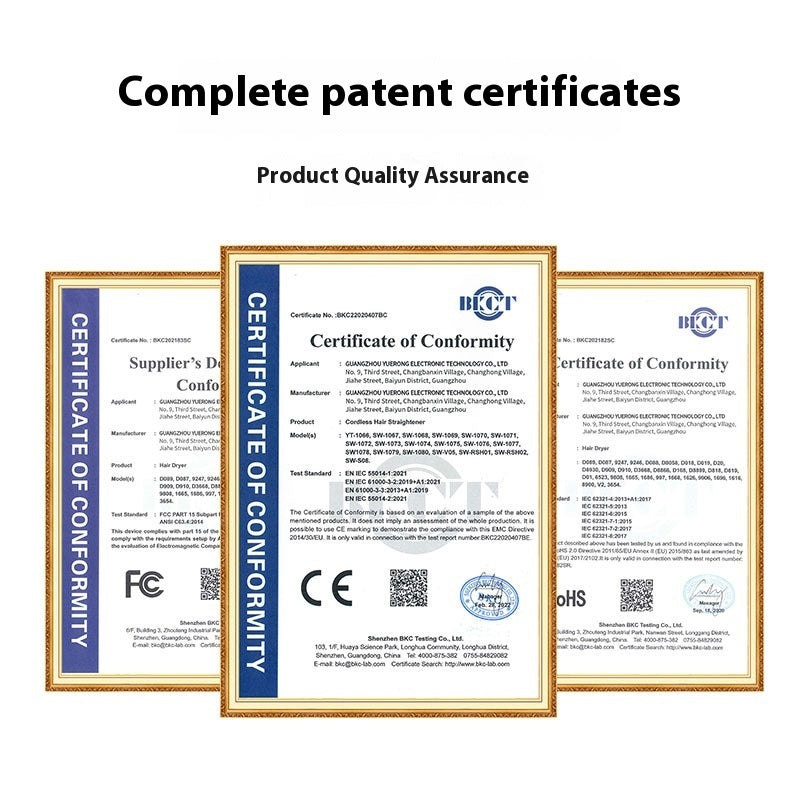 Three 'Certificate of Conformity' documents with various logos and certifications on a white background.
