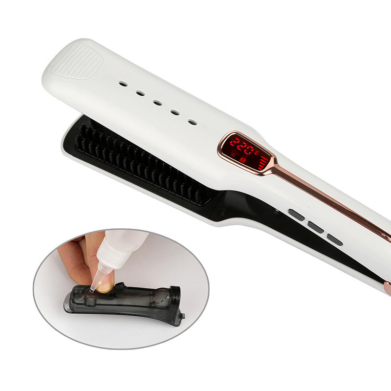 White hair straightener with digital display on a white background