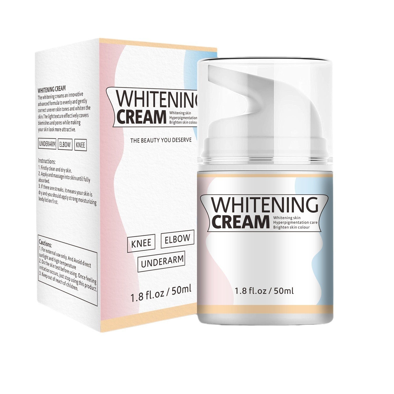 Whitening cream jar and packaging on a white background