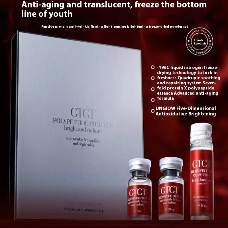 Cosmetic set with GGT Polypeptide Protein packaging on a dark background