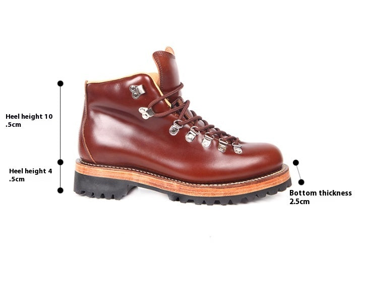 Brown hiking boot with measurements on a white background