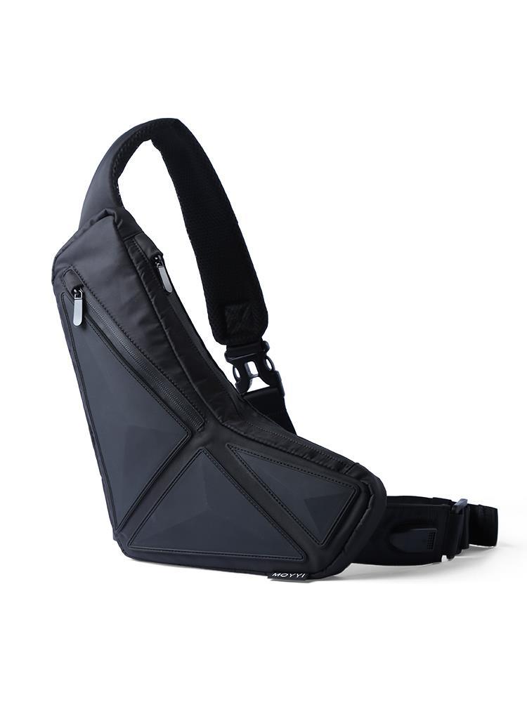 Black sling bag on a white background
