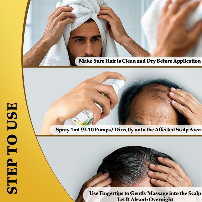 Step-by-step guide on applying a scalp treatment with text instructions.