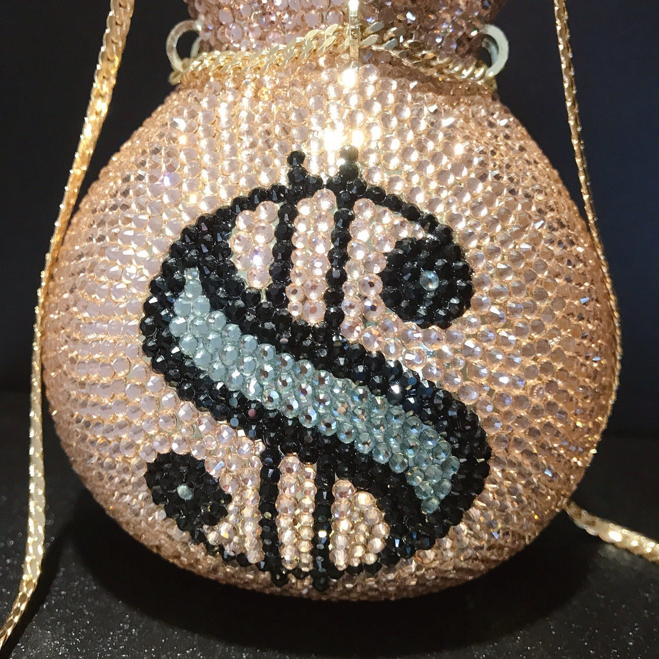 Decorative bag with a dollar sign design on a black background