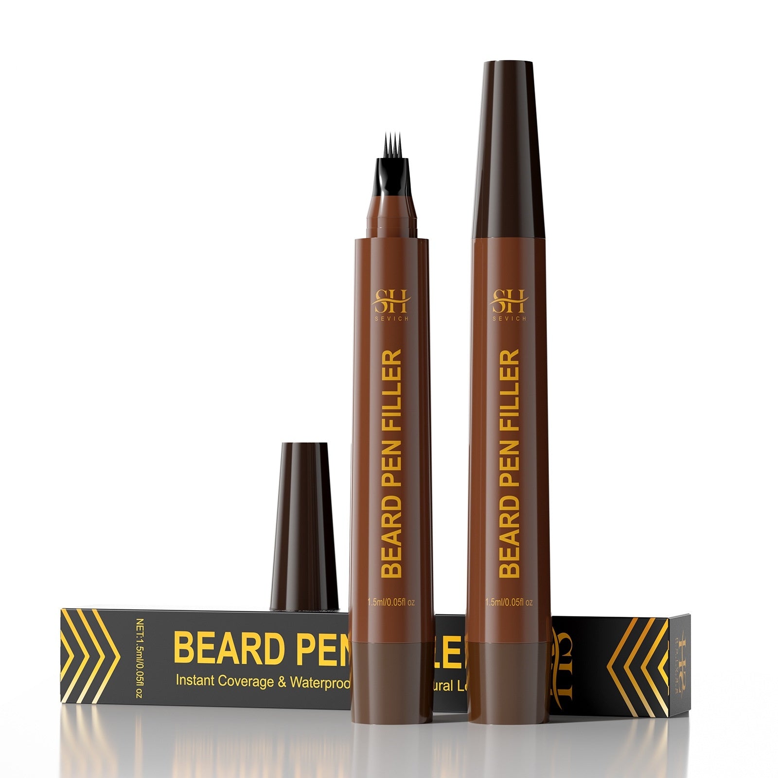 Beard pen filler with packaging on a white background