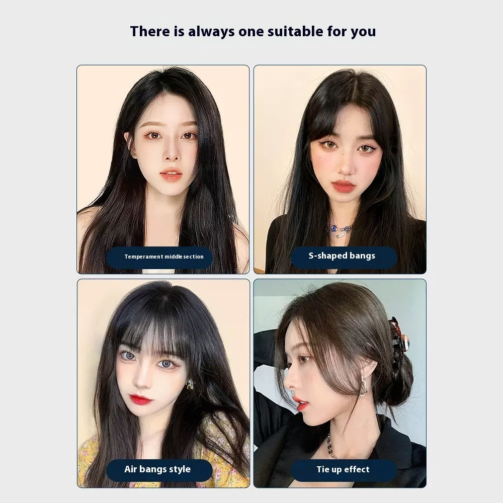 Four different hairstyles with text labels on a light gray background