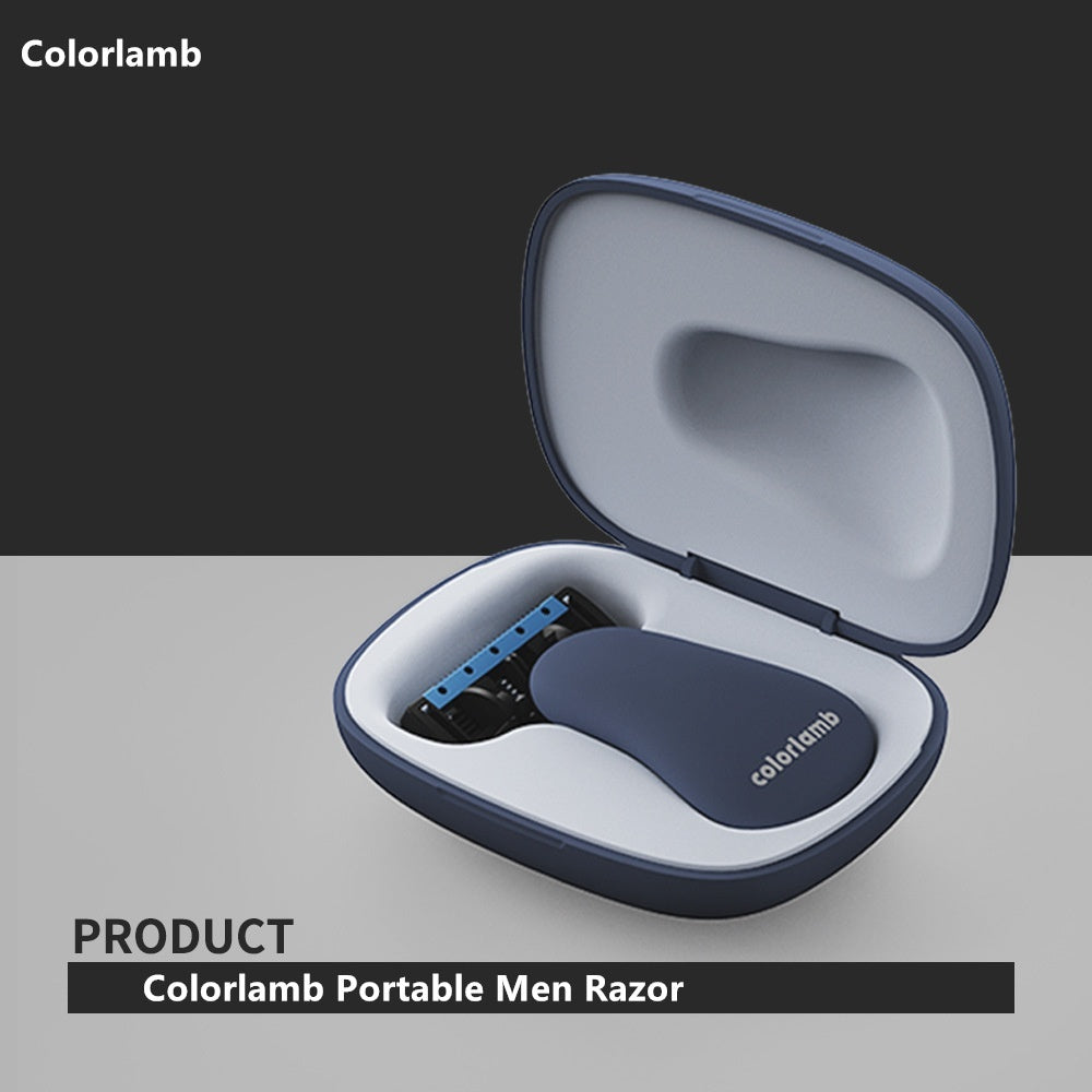 Colorlamb portable men's razor in a case on a gray background