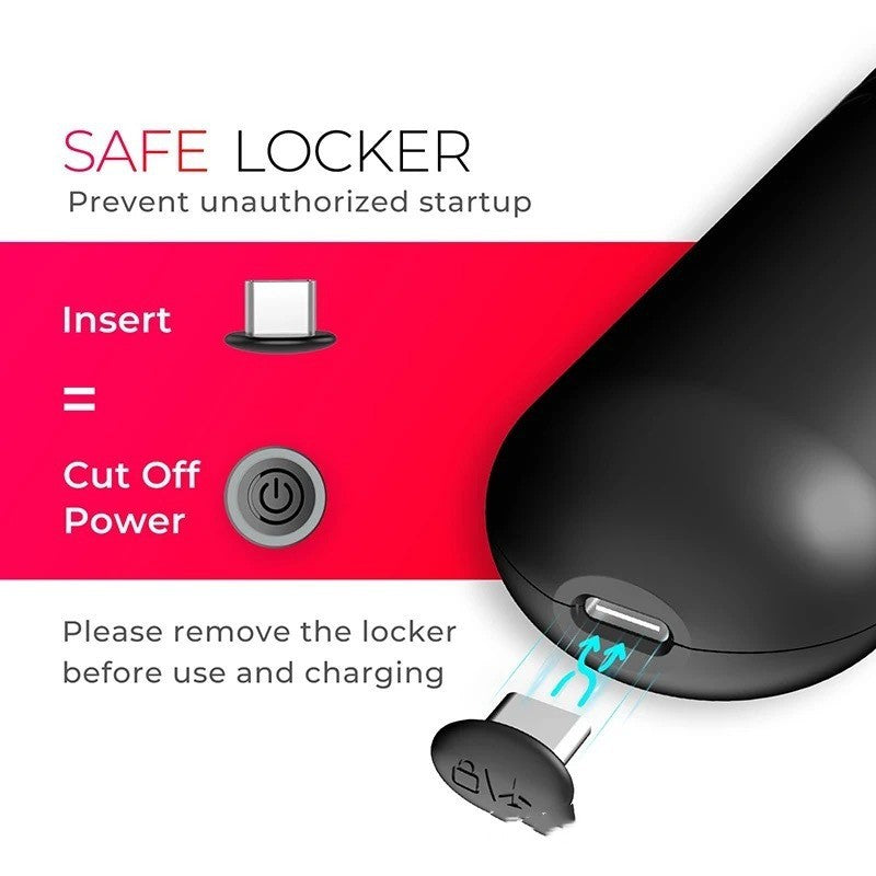 Safe locker device with text explaining its function on a white background