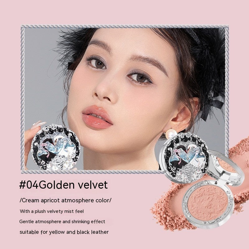 Makeup product with heart design and text on a pink background