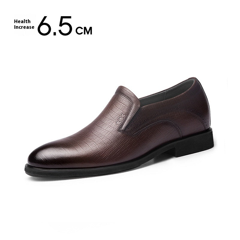 Brown leather shoe on a white background with text indicating height increase.