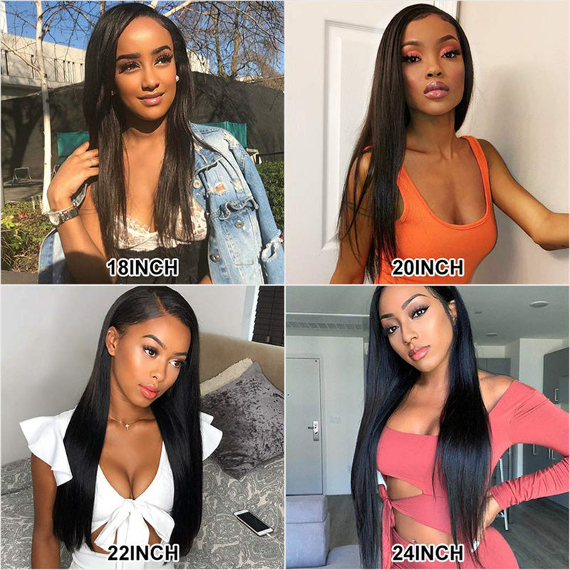 Collage of a woman with long hair in different lengths, labeled 18