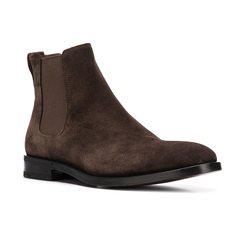 Brown suede Chelsea boot on a white background