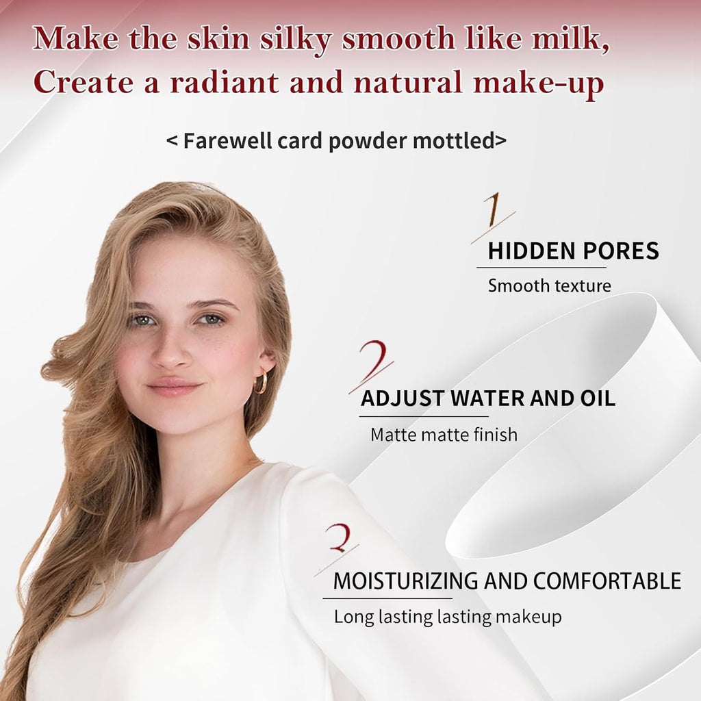 Woman with smooth skin and text highlighting product features on a white background