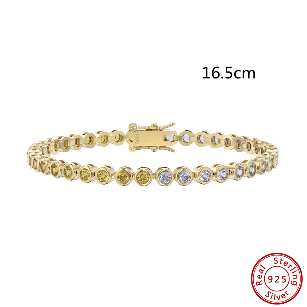 Gold bracelet with diamonds on a white background, featuring a measurement of 16.5cm and a 'Real Sterling Silver' stamp.